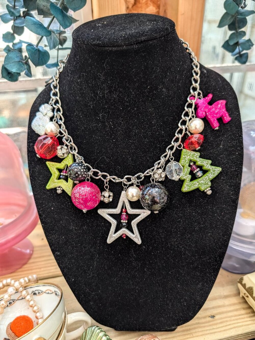 Vintage Stamped Yousi Christmas Charm Necklace